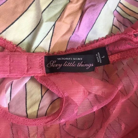 Vintage Victoria's Secret Hot Pink Mesh, Lace Babydoll Top, Size Large